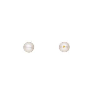 Pearl, cultured saltwater (bleached), white to light mauve or peach, 4-4.5mm half-drilled round, B- grade, Mohs hardness 2-1/2 to 4. Sold per pair.