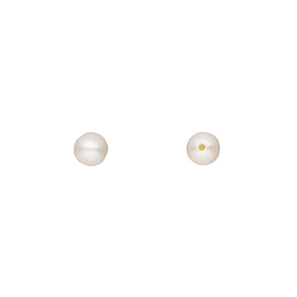 Pearl, cultured saltwater (bleached), white to light mauve or peach, 4-4.5mm half-drilled round, B- grade, Mohs hardness 2-1/2 to 4. Sold per pair. image number 0