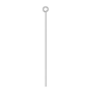 Eye pin, silver-plated brass, 1-1/2 inches, 21 gauge. Sold per pkg of 100.