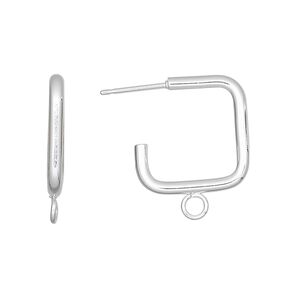 Earstud 1pkg10 silver-plated, 17mm 0.75 square / closed loop, steel / stainless steel 5 pair