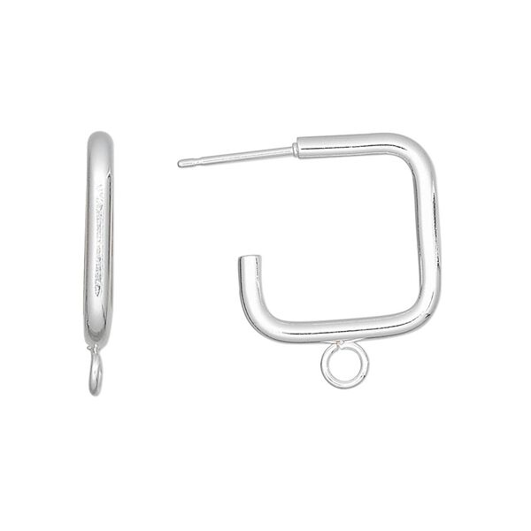 Earstud 1pkg10 silver-plated, 17mm 0.75 square / closed loop, steel / stainless steel 5 pair image number 0