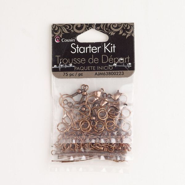 Finding starter kit assortment, steel, pkg/1, antique copper finish, mixed sizes and shapes. image number 0