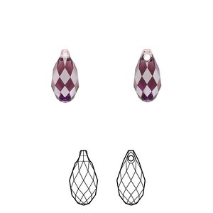 Briolette 24pk amethyst, Crystal Passions® 11x5.5mm pendant drop 6010