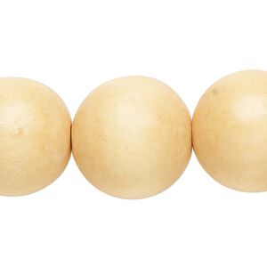 Bead, Taiwanese cheesewood (dyed / waxed), dark yellow, 19-20mm round. Sold per 15-1/2" to 16" strand.