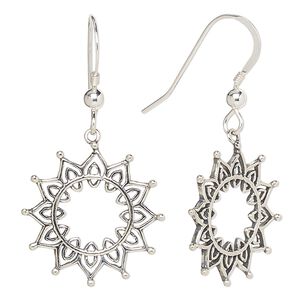 Earring, Create Compliments®, antiqued sterling silver, 39mm open flower and fishhook ear wire, 21 gauge. Sold per pair.