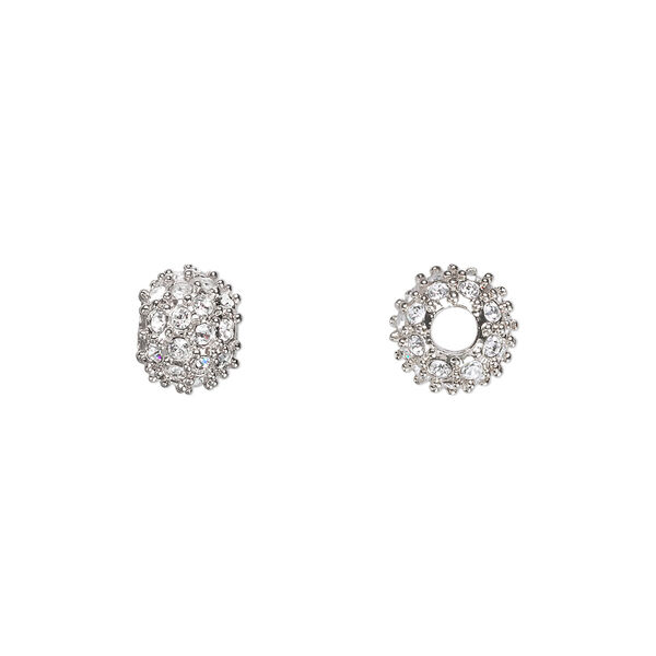 Bead, Dione®, crystal and rhodium-plated pewter (tin-based alloy), crystal clear, 8mm round. Sold individually. image number 0