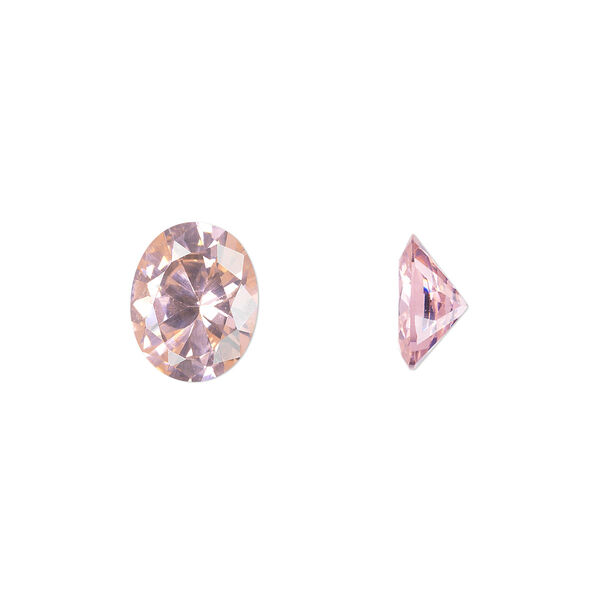 Gem, cubic zirconia, pink, 10x8mm faceted oval, Mohs hardness 8-1/2. Sold individually. image number 0