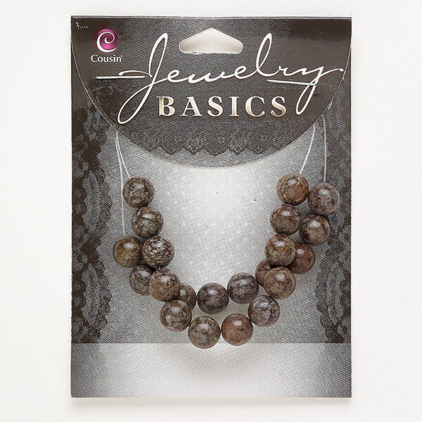 Bead 1pkg21 brown snowflake jasper, 8mm round B grade, natural image number 0