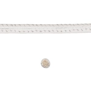 Cord, leather and cotton (dyed), white, 4mm zigzag-stitched round. Sold per 1-yard section.