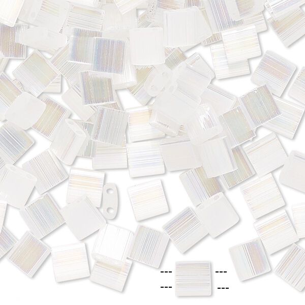 Seed bead, TILA®, glass, pkg/250g, 5mm full tila square, translucent silk luster white pearl, (TL-2549). image number 0
