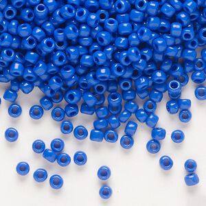 Seed bead, Dyna-Mites™, glass, opaque medium blue, #8 round. Sold per 40-gram pkg.