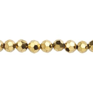 Bead 1pk 32 facets gold metallic, Celestial Crystal® 6mm round 15.5-16 inch