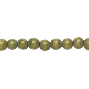 Bead 1pkg1, Taiwanese cheesewood (dyed / waxed), light forest green, 5-6mm round, 15-1/2 to 16 inches.