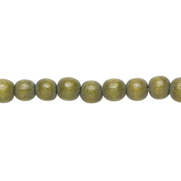 Bead 1pkg1, Taiwanese cheesewood (dyed / waxed), light forest green, 5-6mm round, 15-1/2 to 16 inches. image number 0