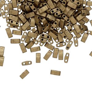 Seed bead, TILA®, glass, pkg/10g, 5x2.3mm half tila rectangle, opaque matte metallic dark bronze, (HTL-2006).