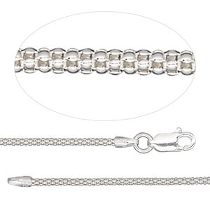 Chain 1pkg1 sterling silver popcorn, 1.6mm / lobster claw clasp, Gossamer™ 20 inch