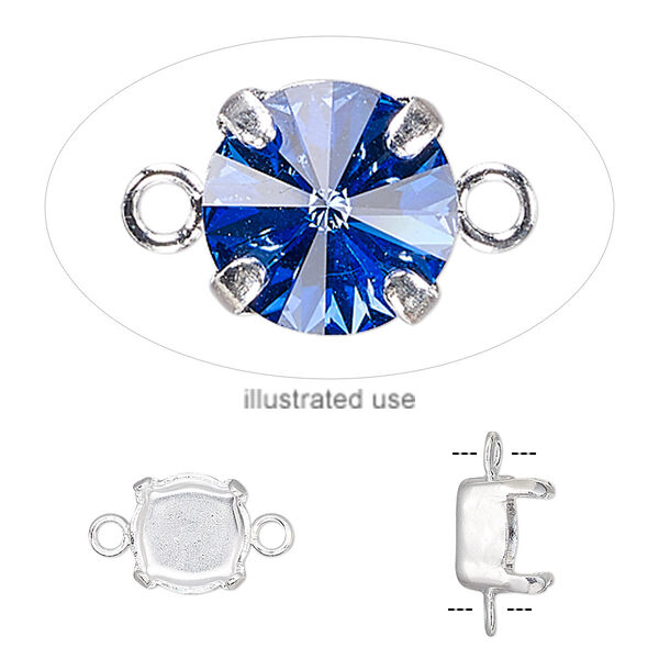 Link, silver-plated brass, 8mm with SS39 4-prong chaton setting. Sold per pkg of 6. image number 0
