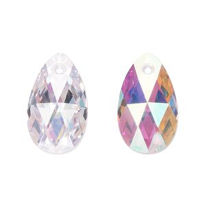 Drop, cubic zirconia, clear AB, 22x13mm hand-drilled faceted pear, Mohs hardness 8-1/2. Sold individually.