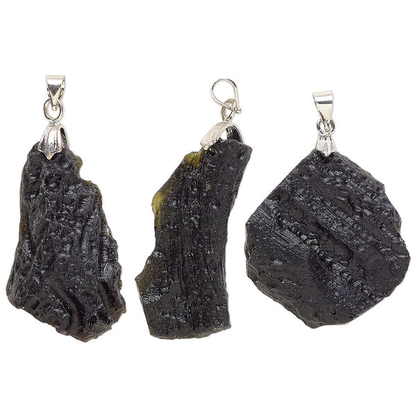 Tektite / steel 1pkg1, freeform nugget pendant 25x20mm-36x24mm image number 0