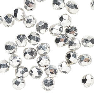 Bead 1pkg1200, Czech fire-polished glass, opaque metallic silver, 6mm faceted round, 1 mass.