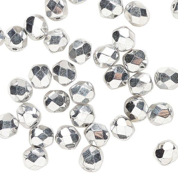 Bead 1pkg1200, Czech fire-polished glass, opaque metallic silver, 6mm faceted round, 1 mass. image number 0