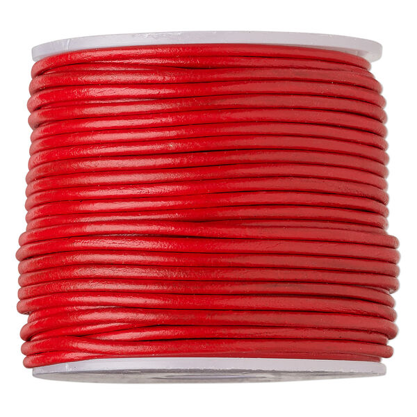 Cord, leather (dyed), red, 1.4-1.6mm round. Sold per 25-yard spool. image number 0