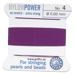 Thread, Griffin, nylon, amethyst purple, size #4. Sold per 2-meter card (approximately 78 inches).