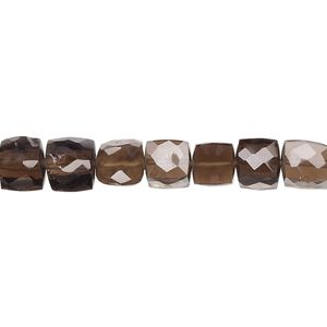 Smoky quartz 1pkg1, hand-cut faceted cube bead 10 inch 5-6mm