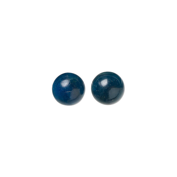 Cabochon, blue apatite (natural), 8mm calibrated round, B grade, Mohs hardness 5. Sold per pkg of 2. image number 0