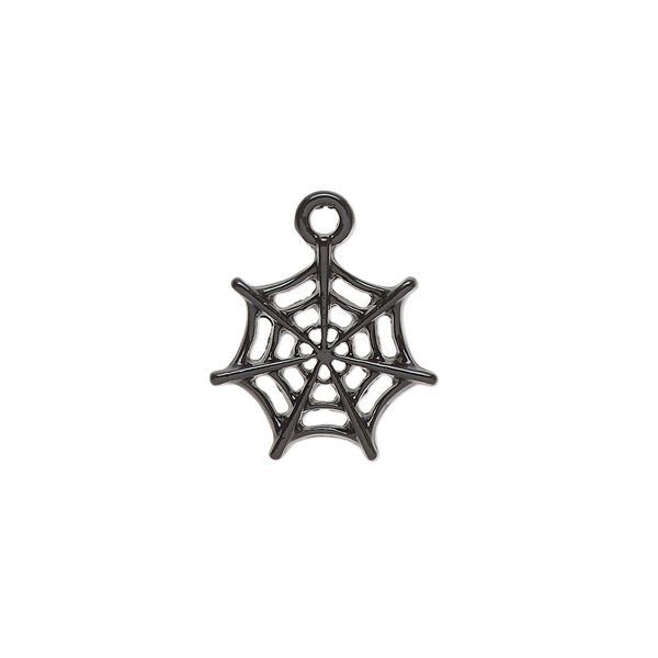 Charm, black-finished "pewter" (zinc-based alloy), 15mm spiderweb. Sold per pkg of 4. image number 0