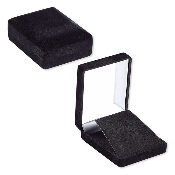 Box, pendant and earring, velveteen and plastic, black and white, 2-3/8 x 1-1/8 x 3 inches. Sold individually. image number 0