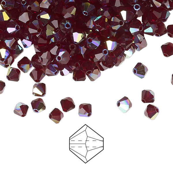 Bead 720pk garnet AB, Preciosa Czech crystal 4mm bicone image number 0