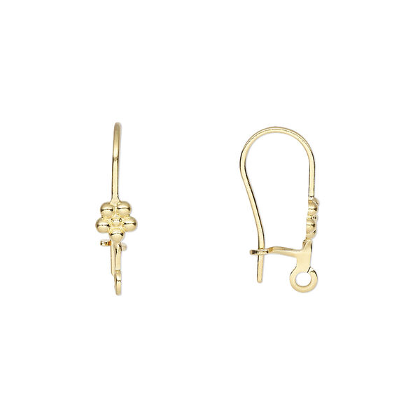 Ear wire, gold-plated brass, 17mm kidney with 4mm flower and closed loop, 20-21 gauge. Sold per pkg of 50 pairs. image number 0