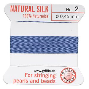 Thread, Griffin, silk, blue, size #2. Sold per 2-meter card (approximately 78 inches).