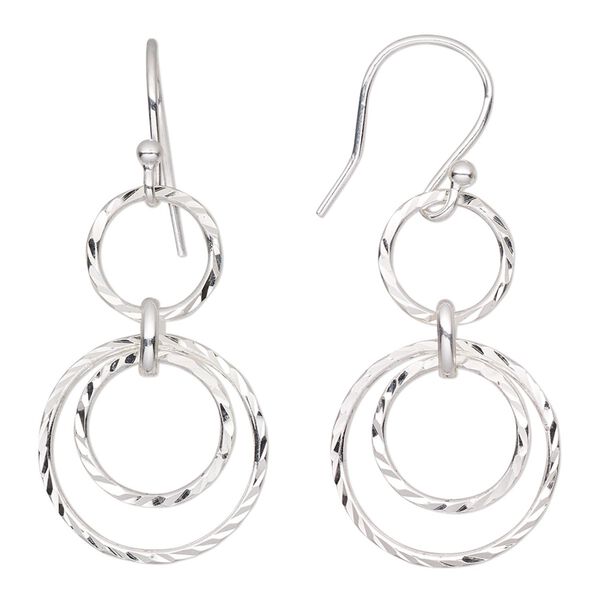 Earring, Create Compliments®, sterling silver, 40mm diamond-cut 3-ring design and fishhook ear wire, 21 gauge. Sold per pair. image number 0