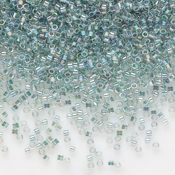 Seed bead, Delica®, glass, pkg/7.5g, #11 round, translucent seafoam-lined rainbow crystal clear (DB-0084). image number 0