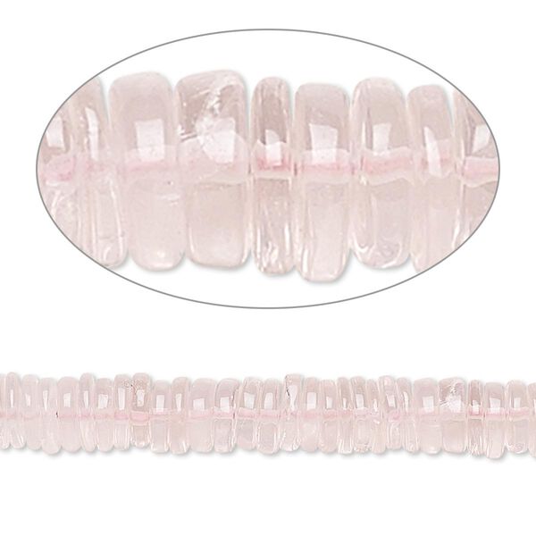 Bead, rose quartz (natural), 4x1mm-6x2mm hand-cut rondelle, B grade, Mohs hardness 7. Sold per 8-inch strand, approximately 100-150 beads. image number 0