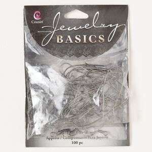 Ear wire assortment 1pkg100, 16mm fishhook / 33mm kidney / open loop, 20 / 22 gauge gunmetal-finished steel 50 pair