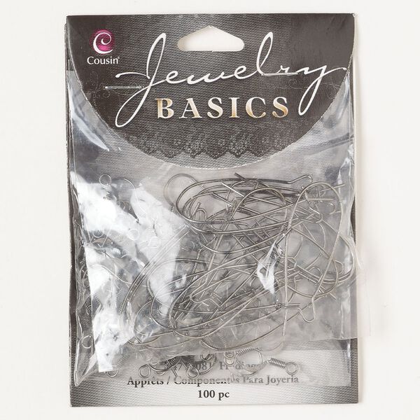 Ear wire assortment 1pkg100, 16mm fishhook / 33mm kidney / open loop, 20 / 22 gauge gunmetal-finished steel 50 pair image number 0