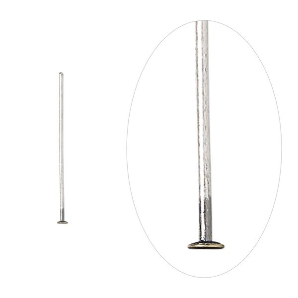 Head pin, antique silver-plated brass, 3/4 inch, 24 gauge. Sold per pkg of 100. image number 0