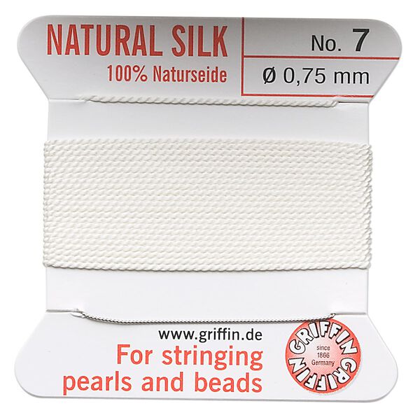 Thread, Griffin, silk, white, size #7. Sold per 2-meter card (approximately 78 inches). image number 0