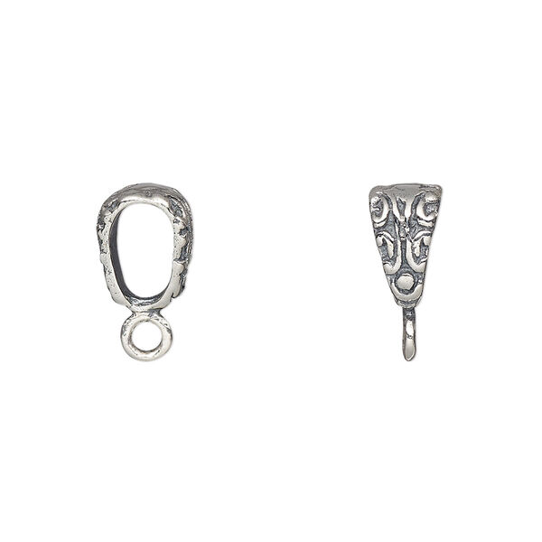 Bail, antiqued sterling silver, 10x6mm double-sided triangle closed loop, 8x5mm inside diameter. Sold individually. image number 0
