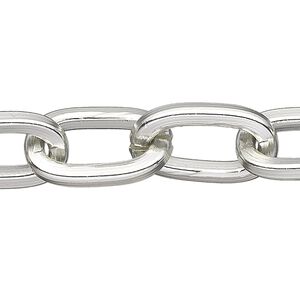 Chain 1pkg1 oval, 11.5mm flat, aluminum / anodized silver 25 foot unfinished