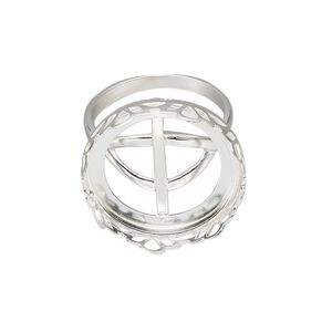 Ring, sterling silver, 21mm round with 20mm round cabochon bezel setting, size 7. Sold individually.