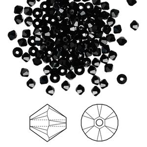Bead 144pk jet, Crystal Passions® 3mm bicone 5328