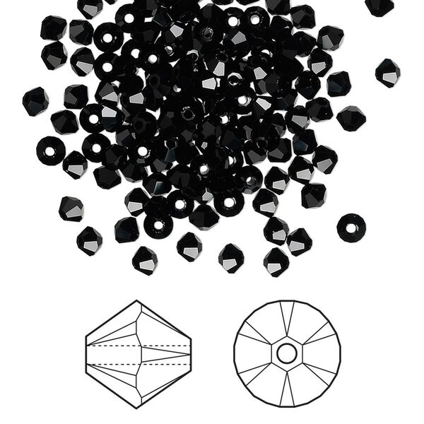 Bead 144pk jet, Crystal Passions® 3mm bicone 5328 image number 0
