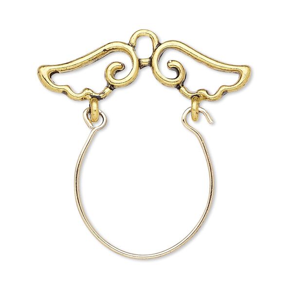 Focal, antique gold-finished "pewter" (zinc-based alloy) and steel, 33x33mm single-sided charm holder with 33x9mm open wings. Sold per pkg of 2. image number 0