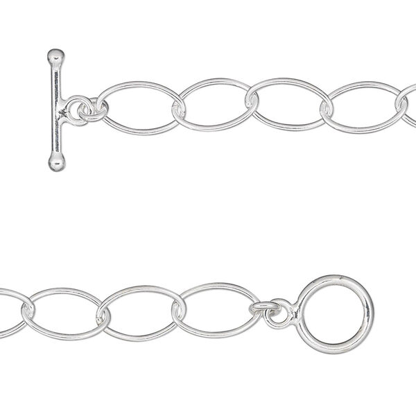 Chain, sterling silver, 6mm oval cable, 7 inches with toggle clasp. Sold individually. image number 0