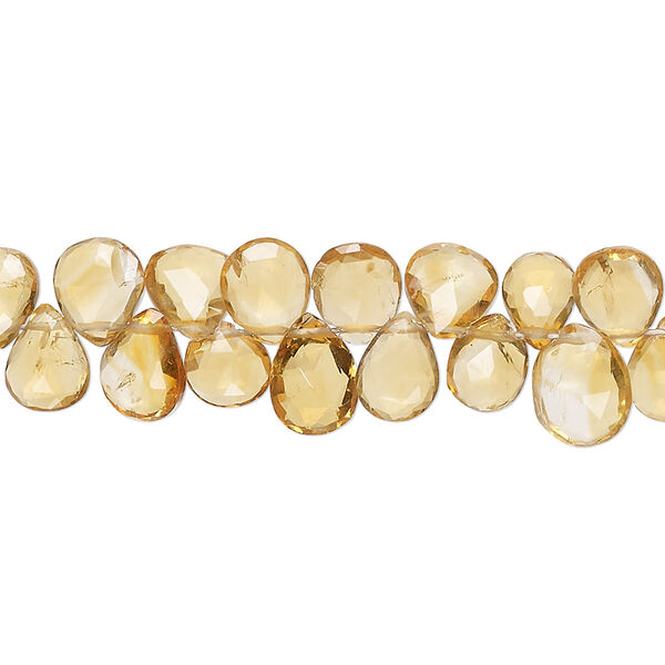 Citrine 1pkg1, hand-cut top-drilled faceted puffed teardrop bead B+ grade, 8 inch 6x5mm-8x6mm image number 0