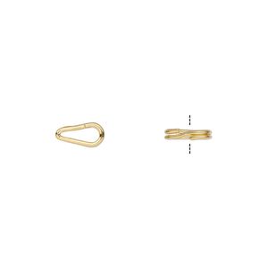 Split ring, gold-plated steel, 8x4mm teardrop with 5.5x2mm hole. Sold per pkg of 10.